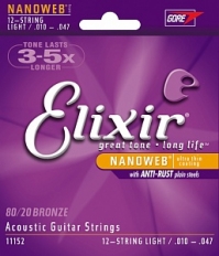 Струны Elixir 11152 NANOWEB для 12 струнной акустической гитары (USA) 10-47 бронза