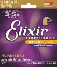 Струны Elixir 16152 NANOWEB для 12 струнной акустической гитары (USA) 10-47