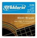 Струны D'Addario EJ36 Light для 12-струнной акустической гитары (USA) 10-47