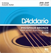 Струны D'Addario EJ38 Phosphor Bronze Light для 12-струнной акустической гитары (USA) 10-47