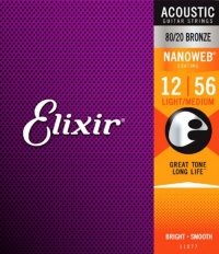 Струны для акустической гитары Elixir 11077 NANOWEB, 12-56, бронза (USA)